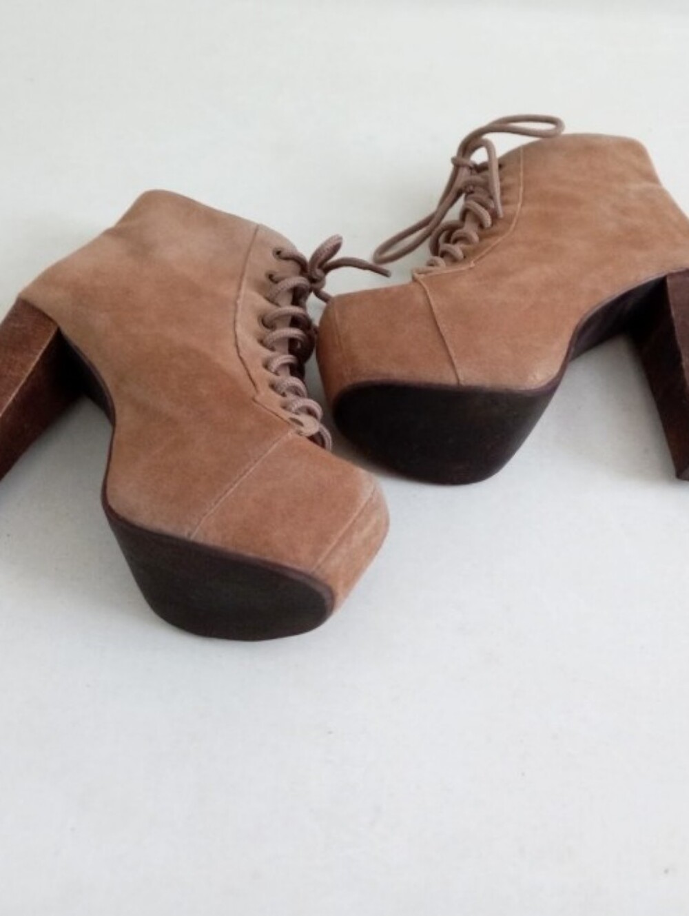 Jeffrey Campbell tan brown suede leather lace-up platform ankle booties - Picture 8 of 14